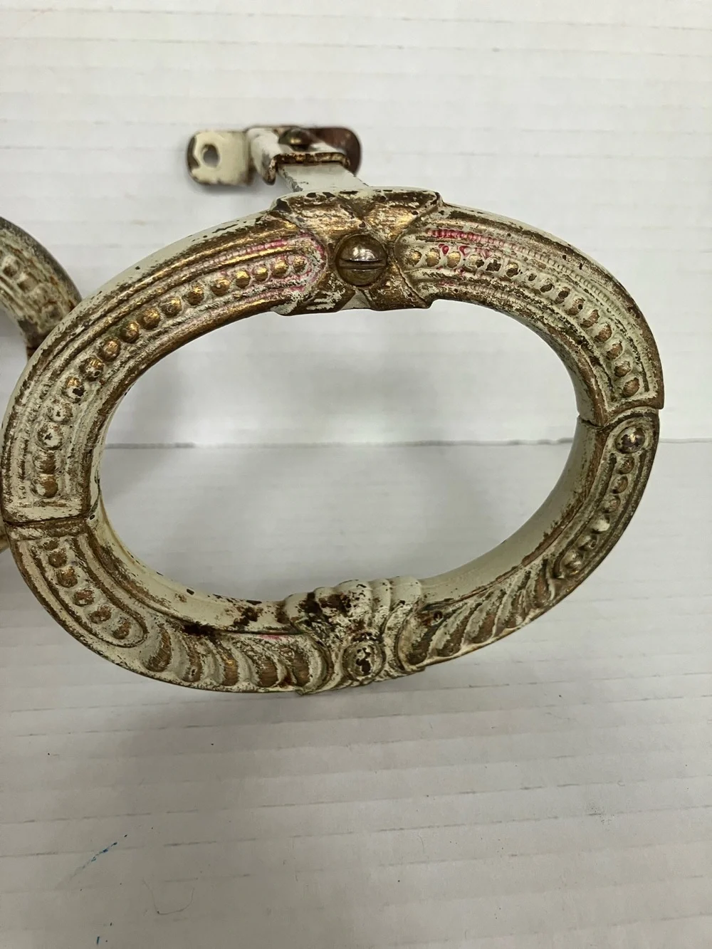 Antique Cream and Brown Oval Cast Iron Decorative Curtain Tiebacks Adjustable 5”